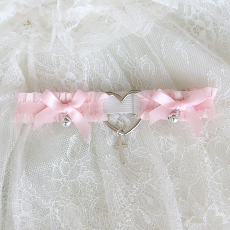 Lolita ruffle lace garter cross thigh ring accessories bow love leg ring