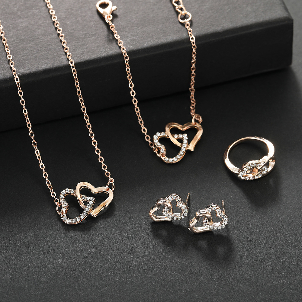 Rose gold double heart 4 piece set