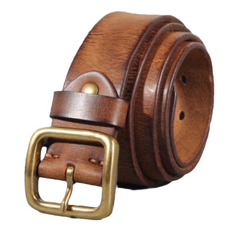 Vintage copper buckle men's belt washed jeans with genuine leather fashion pin buckle men's first layer cowhide belt genuine goods