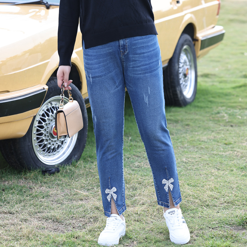 plus size jeans women fat mm200 kg stretch slim straight pants 2023 autumn new ladies casual pants