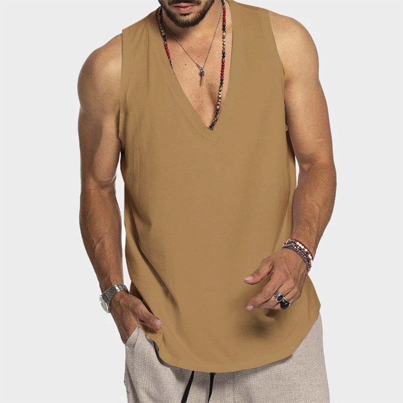 Cross-Border Men's summer sunshine cotton vest 2023 new solid color waistcoat sleeveless leisure sports loose vest