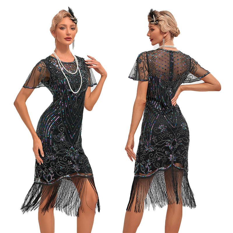 Amazon wish Real Shot 1920s Retro Sequin Dress Tassel Dress Party Banquet Dress Beaded Dress