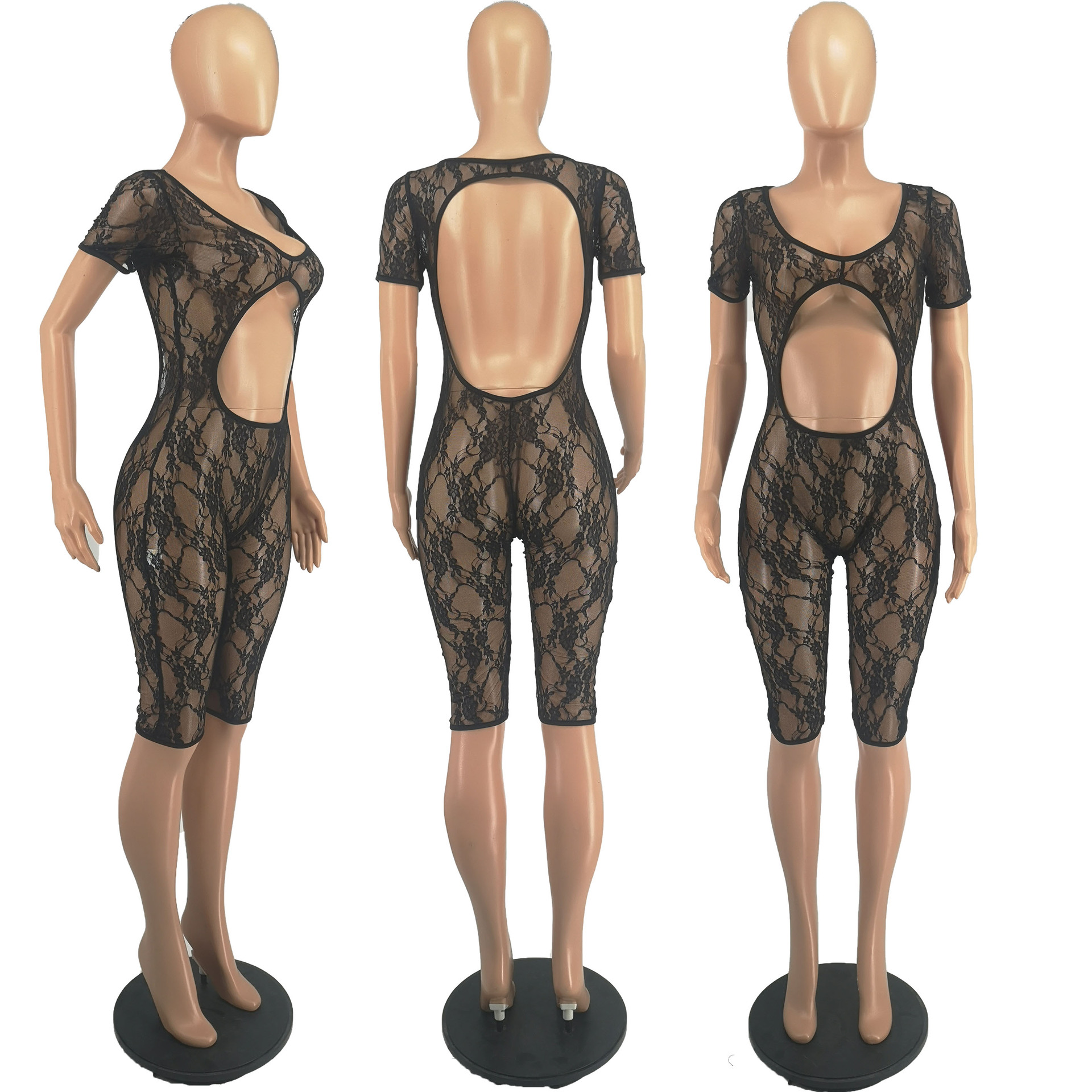 2024 Summer European and American women's clothing cross-border exclusive fashion sexy nightclub style mesh jumpsuit