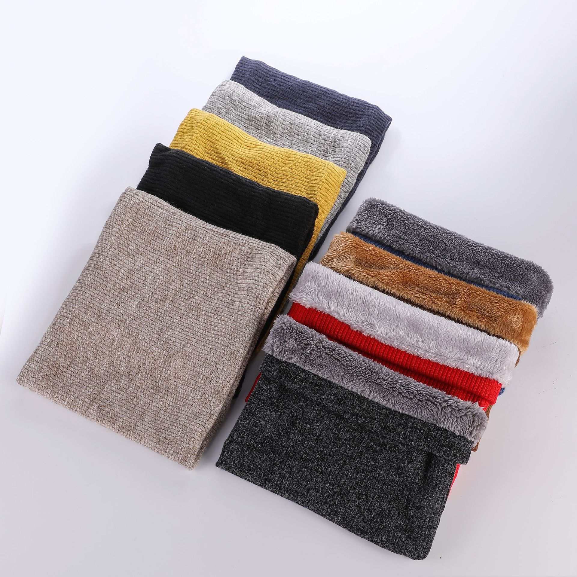 Autumn and Winter double layer fleece-lined scarf outdoor pullover couple solid color collar warm single circle knitted scarf cover wholesale