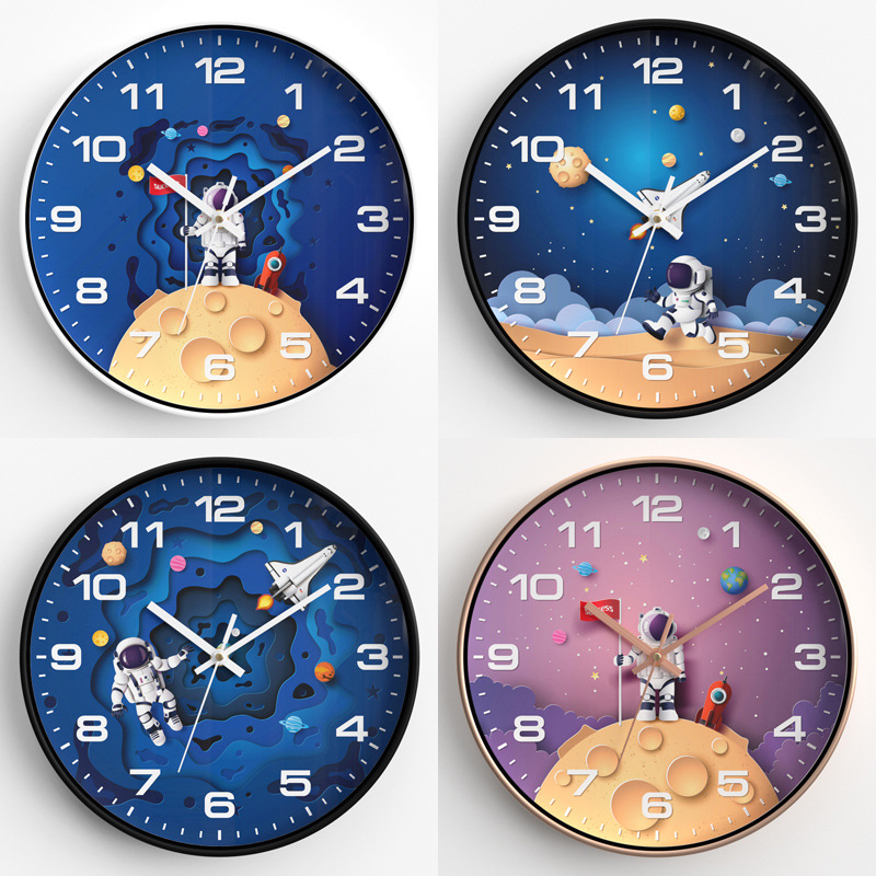 Children's Room Wall Clock Clock Cartoon Astronaut Silent Clock Bedroom Quartz Clock Home Wall Clock 30CM clock