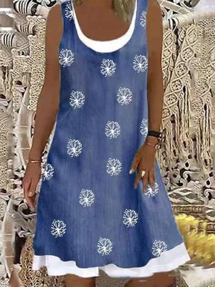 Europe and the United States cross-border Amazon foreign trade Women's loose fashion digital printing fake two-piece imitation denim dress women