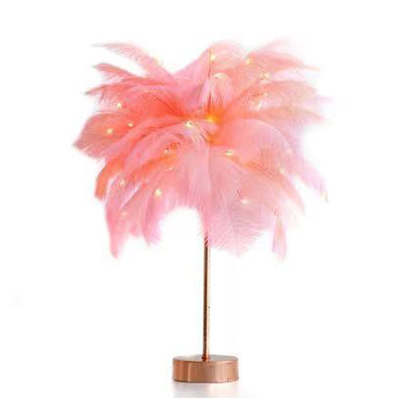 New Feather Table Lamp ins Nordic Pink Cyber Red Background Photo Room Ornaments Gift Decoration Lamp Nightlight