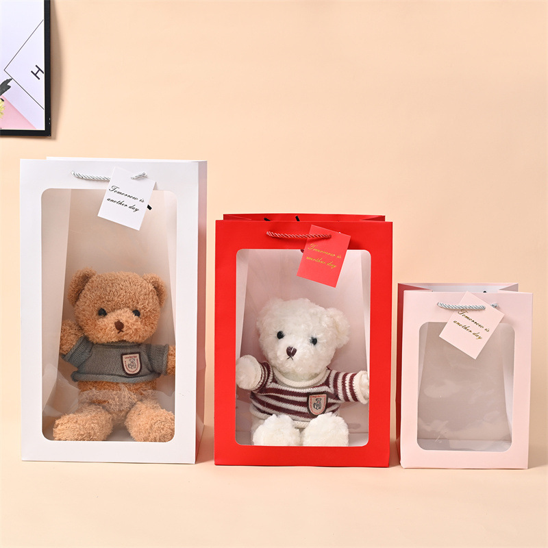 Transparent Window Handbag Teachers' Day Flower Packaging Gift Bag Accompanying Gift Box Packaging Paper Bag Doll Gift Bag