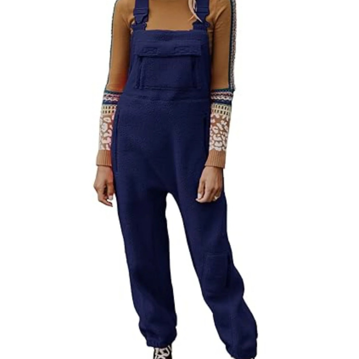 2023 European and American autumn and winter New cashmere one-piece loose suspender pants for women