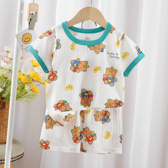 2024 Summer new children's clothing children's short-sleeved shorts suit boys and girls baby T-shirt boys and girls cotton wholesale