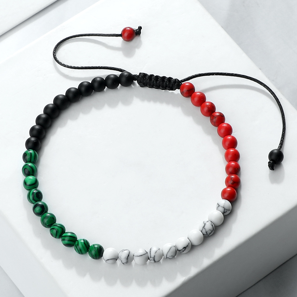 新款红绿白黑手链欧美圣诞节可爱串珠手串松石珠子编织手绳子