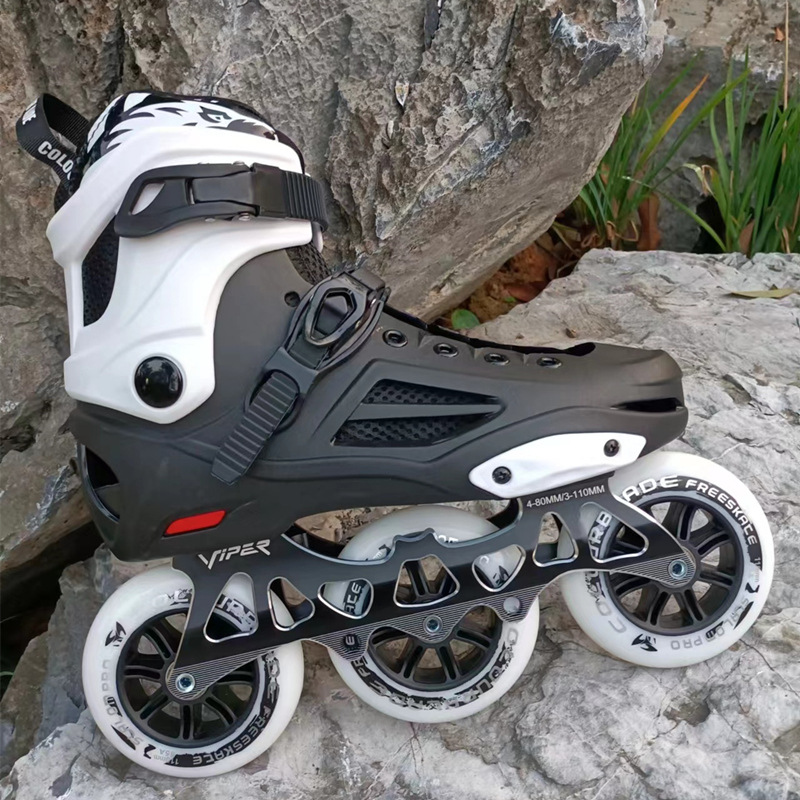 Big three-wheel skates adult professional roller Skates roller skates adult in-line wheel men's and women's fancy flat flower brake shoes
