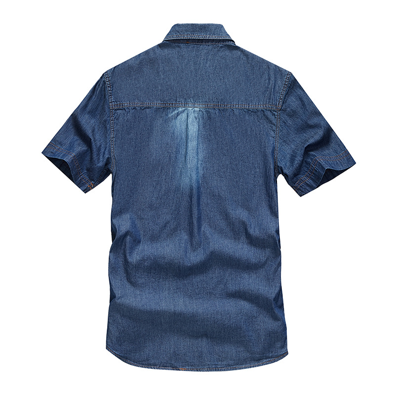 Cross-border Amazon Summer Short-sleeved Denim Shirt Men's European Size Men's Workwear Short-sleeved Shirt Denim Clothes