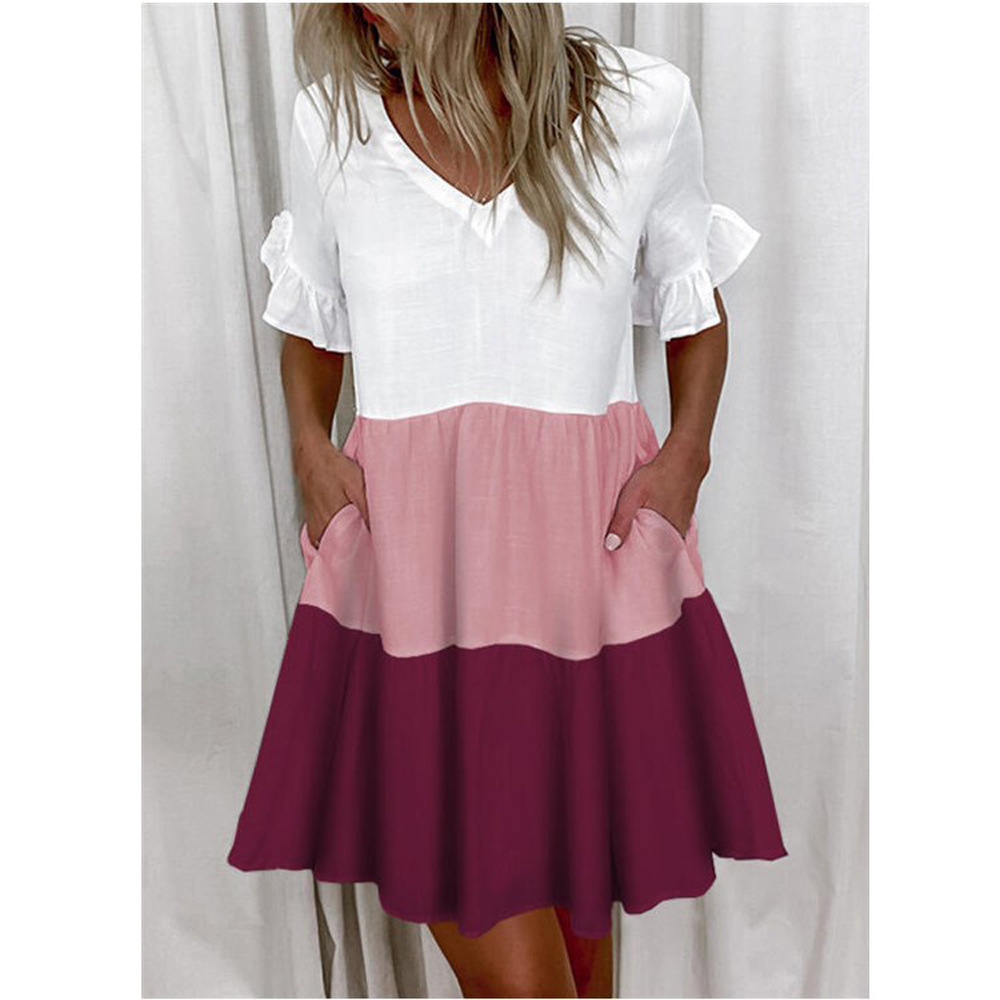 Cross-border Amazon European and American Women's 2023 Spring New Dress Fashion Sweet V-neck Printed Large Swing Dress
