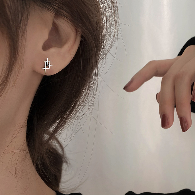 925 silver stud earrings men's retro distressed star small earrings earrings silver jewelry women's simple personality 2023 fashion