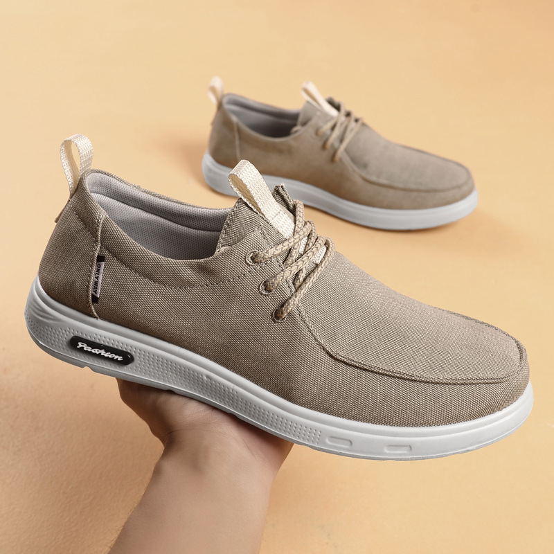 Shoes Men's 2023 New Men's Cloth Shoes All-match Soft Bottom Lace-up Casual Sports Men's Shoes Korean Fashionable Breathable Single
