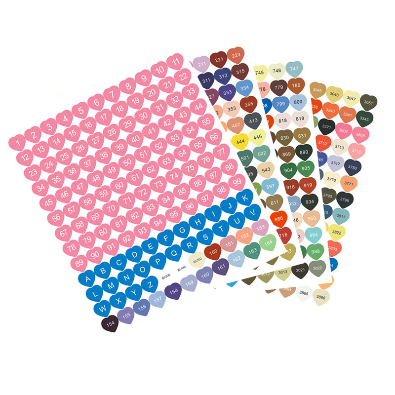 Diamond painting heart-shaped stickers new love color mark stickers DMC cross stitch line number resolution Mark digital stickers
