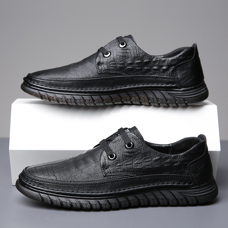Men's shoes 2023 Autumn New crocodile pattern casual leather shoes fashionable all-match breathable soft leather soft bottom middle-aged dad shoes