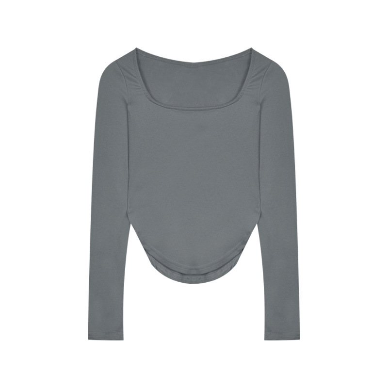 Women's long-sleeved bottoming shirt autumn and winter casual large U-neck top thin student slim fit inner irregular girl T-shirt