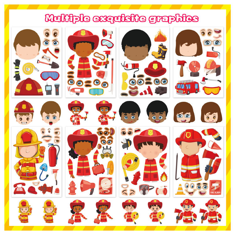 Cross Border Fireman Cartoon Stickers Child Fireman Fire Truck Party Handicrafts Sticker