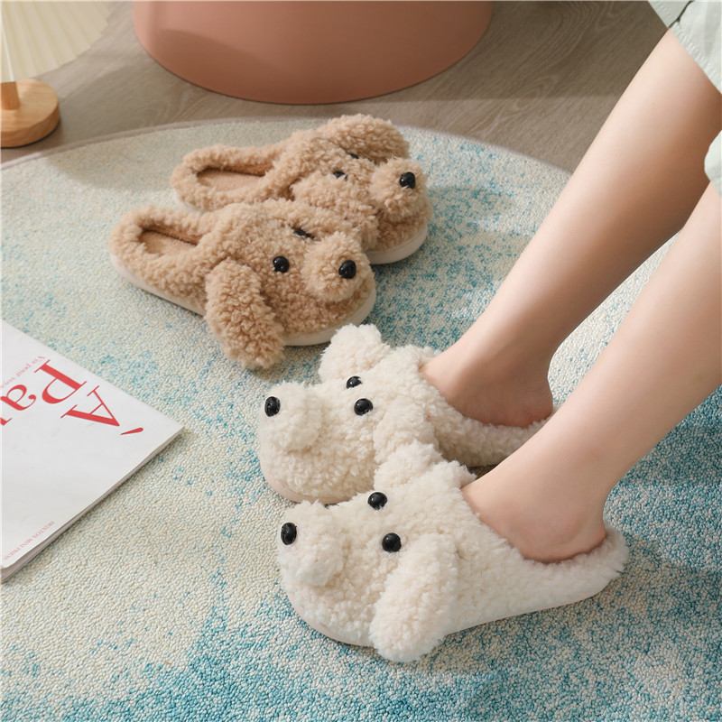 2021 autumn and winter cute cartoon cotton slippers for men and women indoor warm teddy dog slippers all-inclusive with thick bottom waterproof