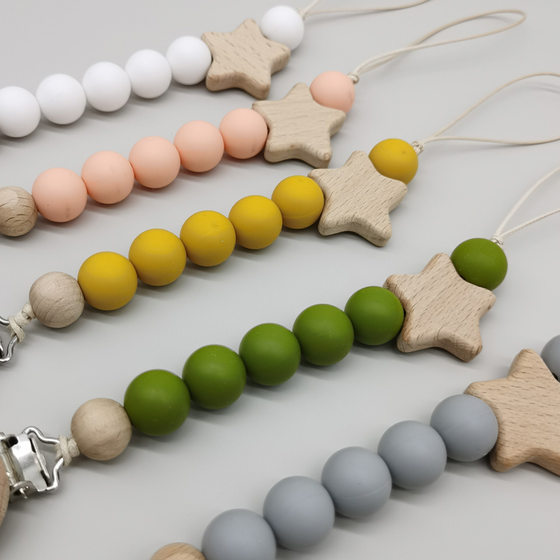 Ins New Baby Pacifier Anti-drop Chain Anti-drop Chain with Beech Five-pointed Star Silicone Molar