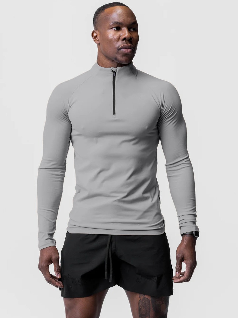 New pure color sports workout clothes men's De velvet small turtleneck half zipper training long sleeve T-shirt running shirt fashion