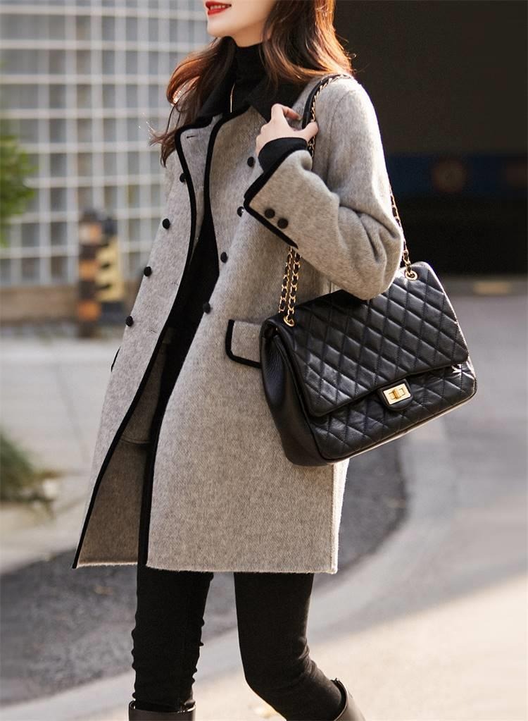 In stock 2023 autumn and winter New style crisp bone contrast color small lapel double-sided woolen coat casual all-match woolen top_voghion.com