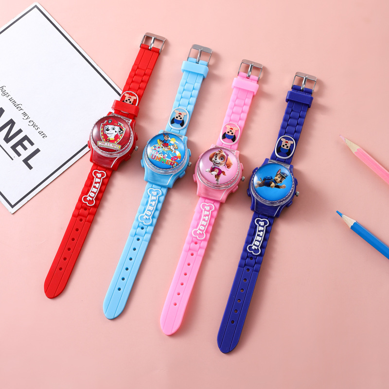 Cartoon flip children's watch puppy Archie rotatable gyro quartz watch boys and girls toy electronic watch