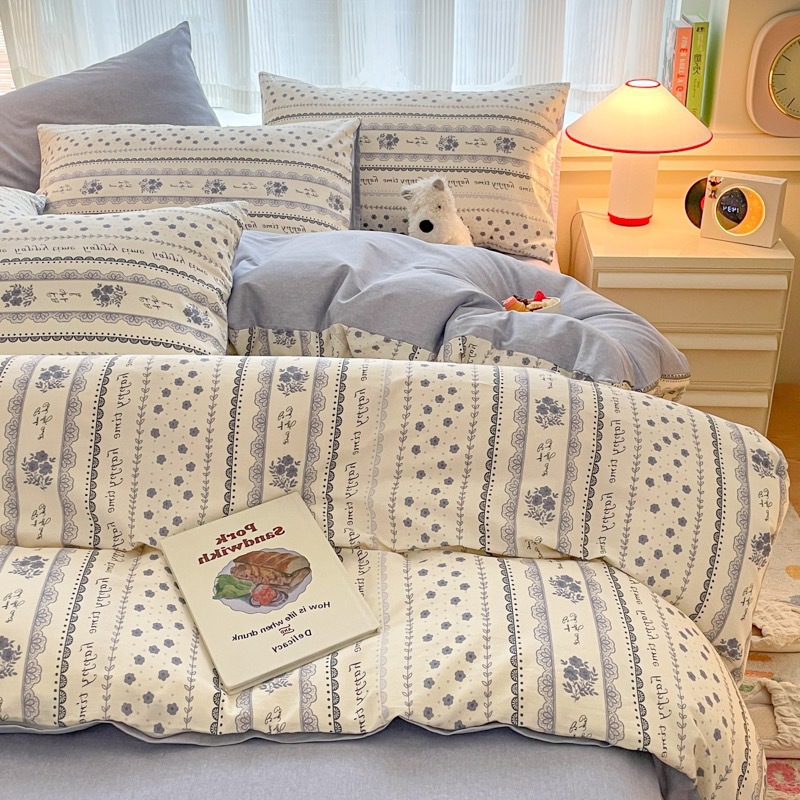 60 cotton printed four-piece cotton bed sheet quilt cover cotton bed hat bedding small fresh three-piece set