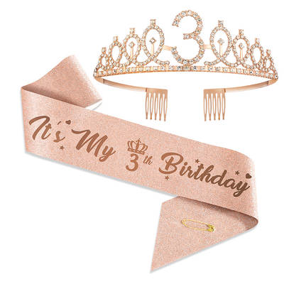 Amazon Crown Set Party Supplies Children's Shoulder Strap Rose Gold Girl Scallion Powder Birthday Belt Birthday Gift