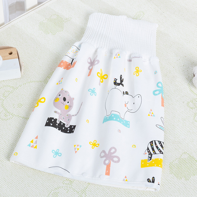 Baby's Urinalysis Skirt Waterproof Leak-proof Nappies Cotton Baby's High Waist Belly Protection Pants Washable Pocket