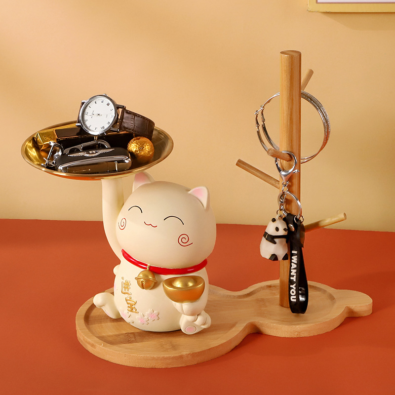 Creative Lucking Cat Tray Storage Ornaments Entrance Entrance Key Storage Decoration Shoe Cabinet Desktop Home Decoration Pendulum