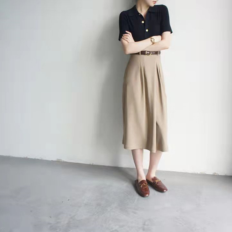 Light Luxury Simple Polo Collar Solid Color Shirt Women's 2023 Summer New Fashion Button Short Sleeve Trendy Top