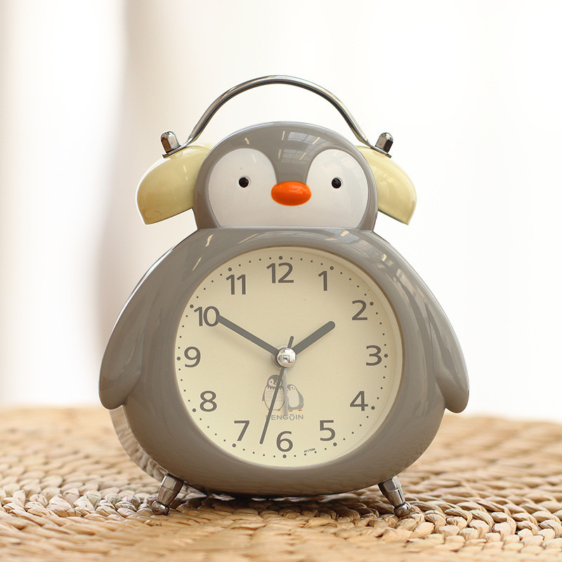 Noisy Bell for students and children bedside luminous sweep seconds mute walk bedroom bedside penguin cartoon bell alarm clock