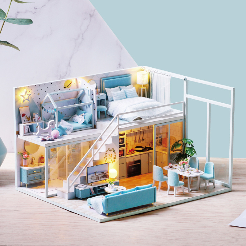 手作りのdiy小屋の建築は小さい家の模型の子供の日のおもちゃの活動の誕生日の贈り物の卸売りをつづり合わせます。|undefined