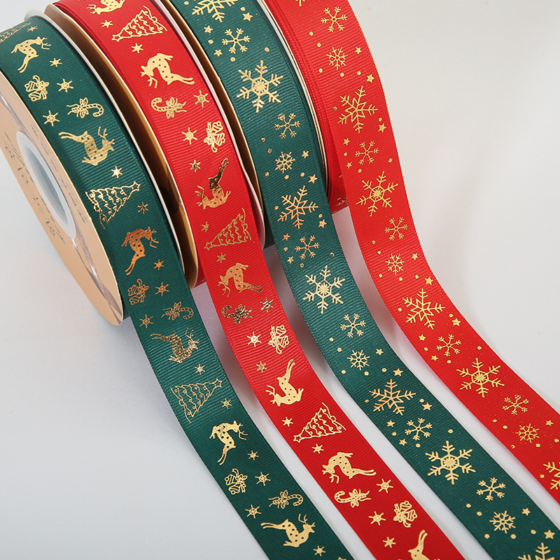 Christmas decoration bronzing ribbon spot wholesale elk Christmas tree decoration Ribbon gift wrapping ribbon