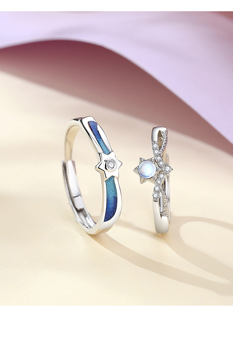 Design originale Incontra Starlight Couple Anello in argento sterling Anello coreano con pietra di luna Anello con zircone micro-intarsiato_voghion.com