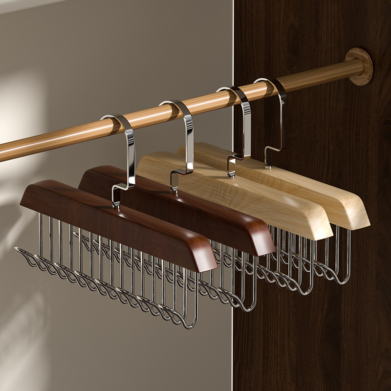 Multi-functional eight-hook solid wood hanger camisole bra tie bag storage drying household wooden hanger factory