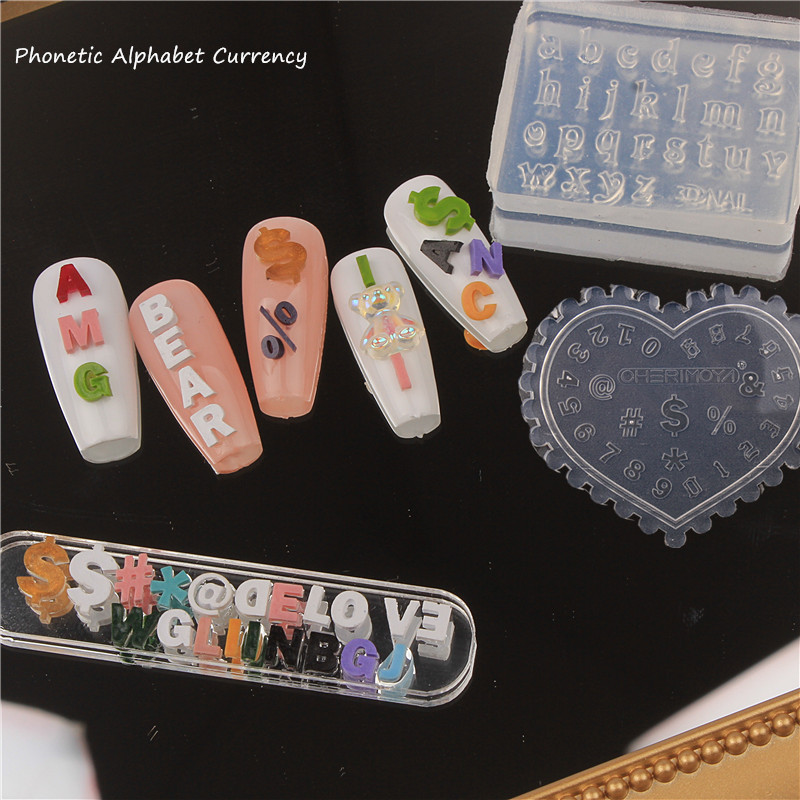 Nail Art Decorations English Size Alphanumeric Silicone Mould Currency Symbol Digital Nail Drop Glue Abrasive Tool