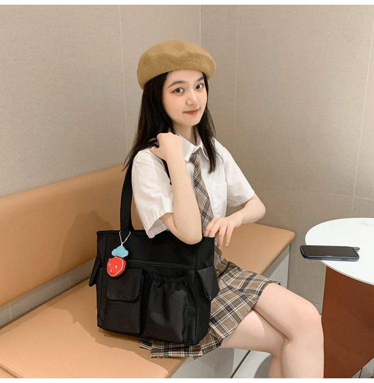 Student Tutorial Tasche Großhandel Canvas Tasche Damen Umhängetasche Japanische einfache große Kapazität Tragetasche Büchertasche Schultasche vielseitig_voghion.com
