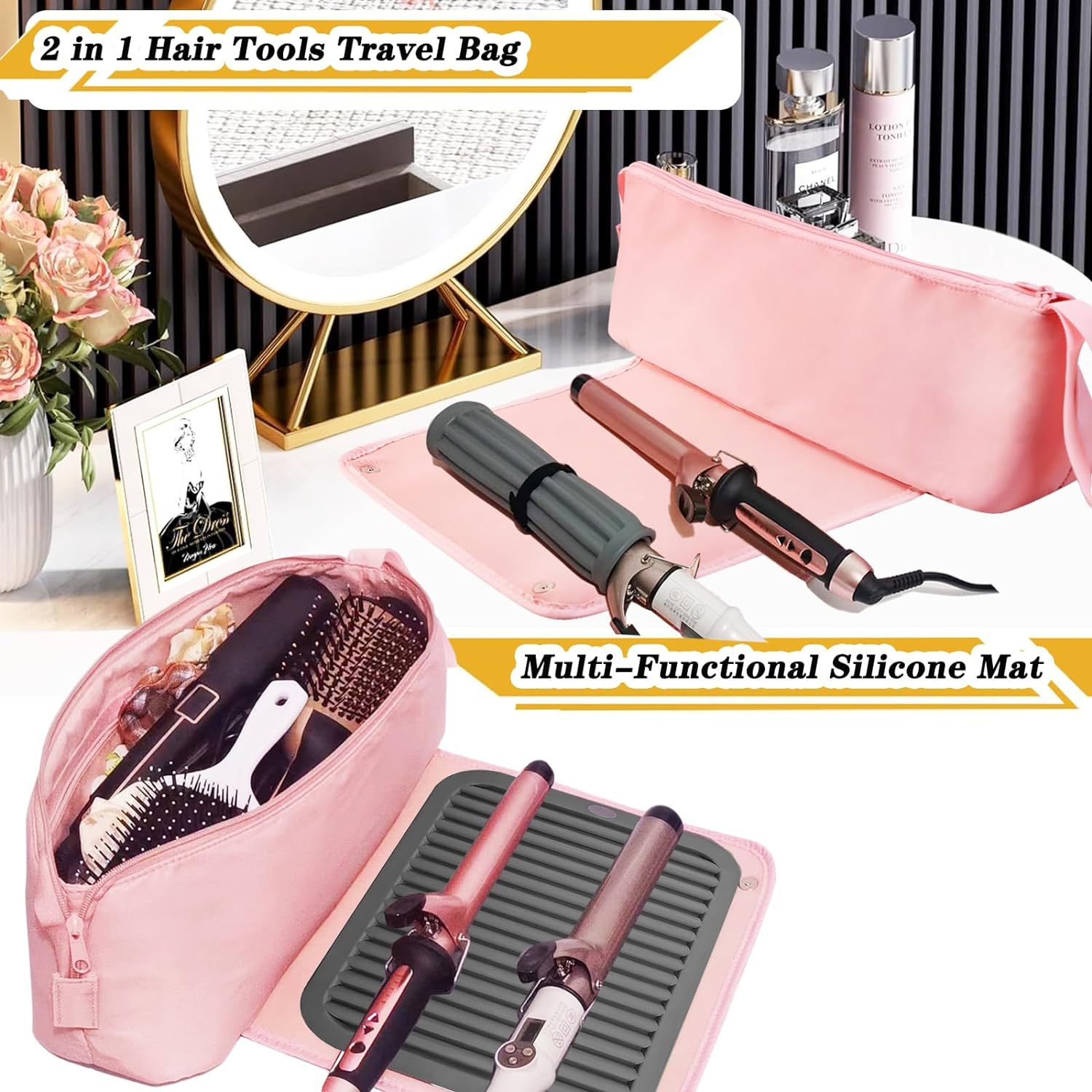 Amazon large hairdressing tool travel bag curling stick hair straightener 2 in 1 hot tool travel box storage bag