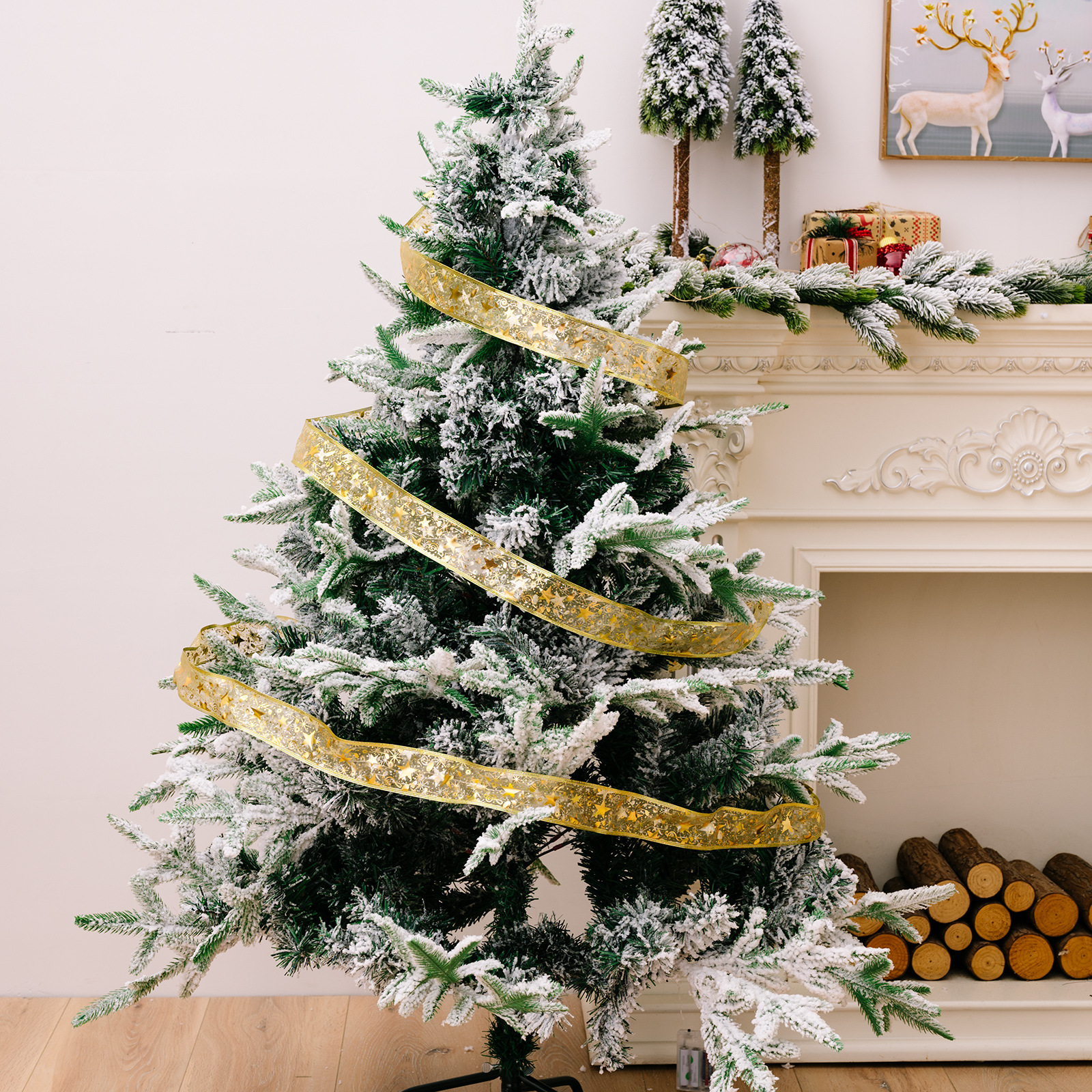 Christmas Ribbon LED Light String Christmas Decorations Christmas Tree Decoration Pendant Gift Bronzing Double Layer Ribbon_voghion.com