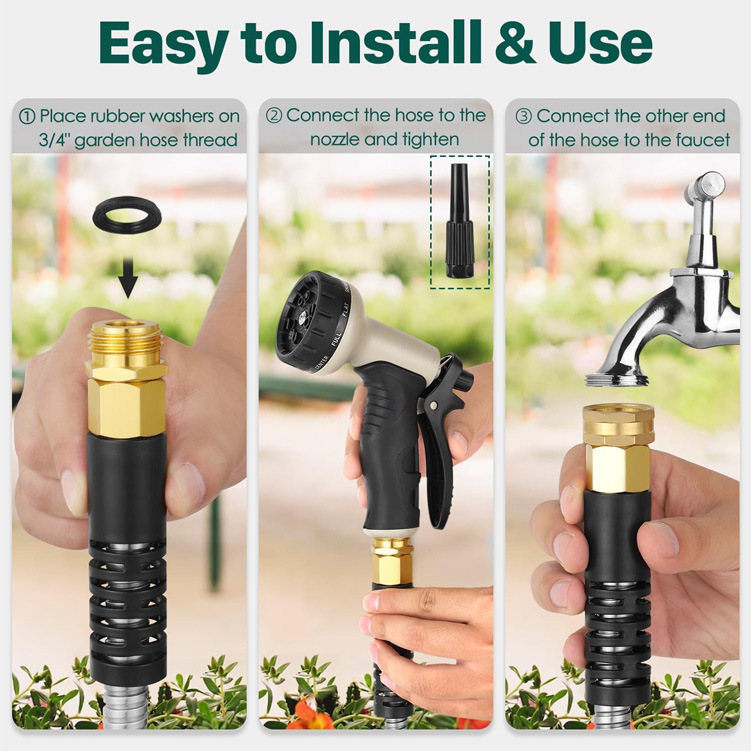 Stainless steel garden water hose flexible and durable garden pipe garden pipe explosion-proof and compression-resistant telescopic car wash pipe