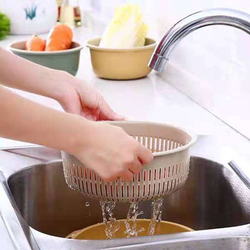 Wheisse Kitchen Round Water Filter Basket Vegetable Washing Basket Fruit and Vegetable Storage Washing Basket Household Double-Layer Draining Basket Drip Basket