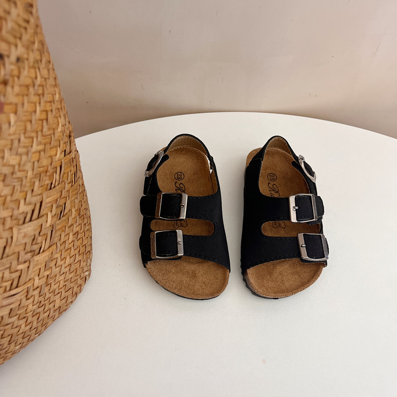 2023 Summer new children's Roman sandals Korean style boys and girls soft wooden bottom beach shoes baby Velcro parent-child