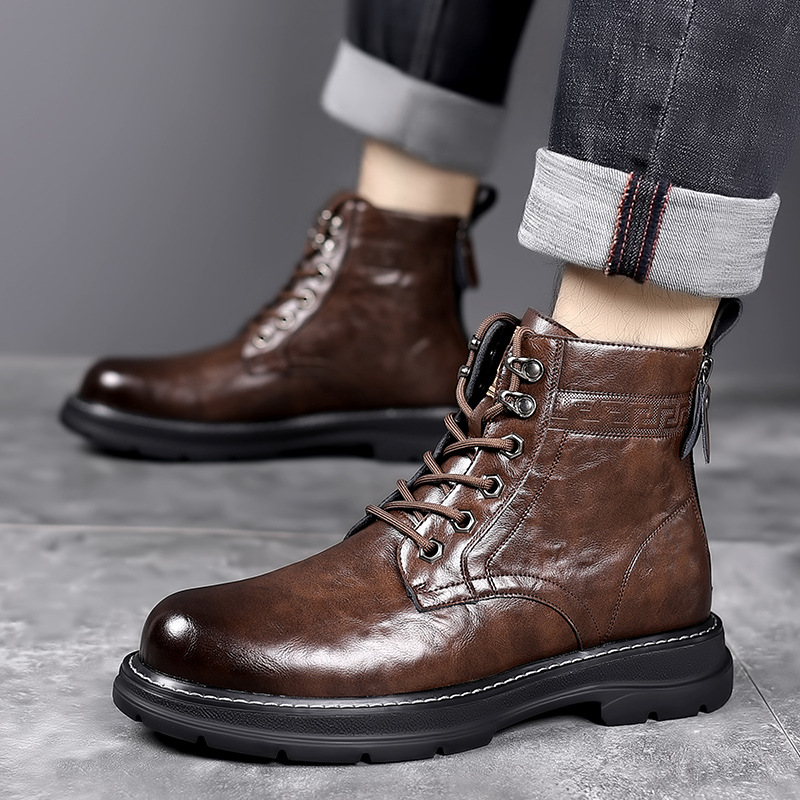 Martin boots men's autumn and winter British style high-top cowhide Baita boots casual work boots thick-soled leather boots fleece-lined cotton boots