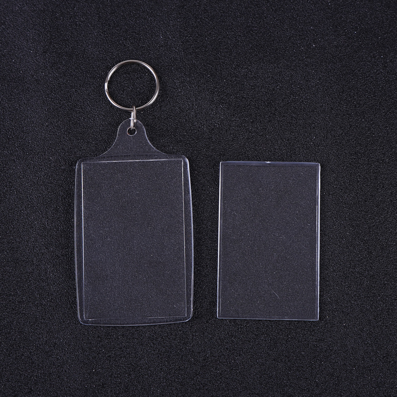Factory spot wholesale large size transparent plastic keychain studio photo frame key ring pendant bottle opener