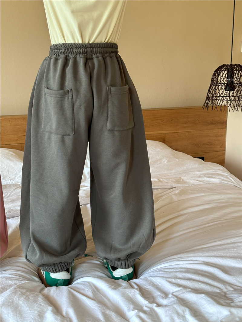 2024 Winter New Children's Wear Korean Style Children's fleece-lined Sweatpants Loose Casual One-piece Velvet Sports Pants for Boys and Girls