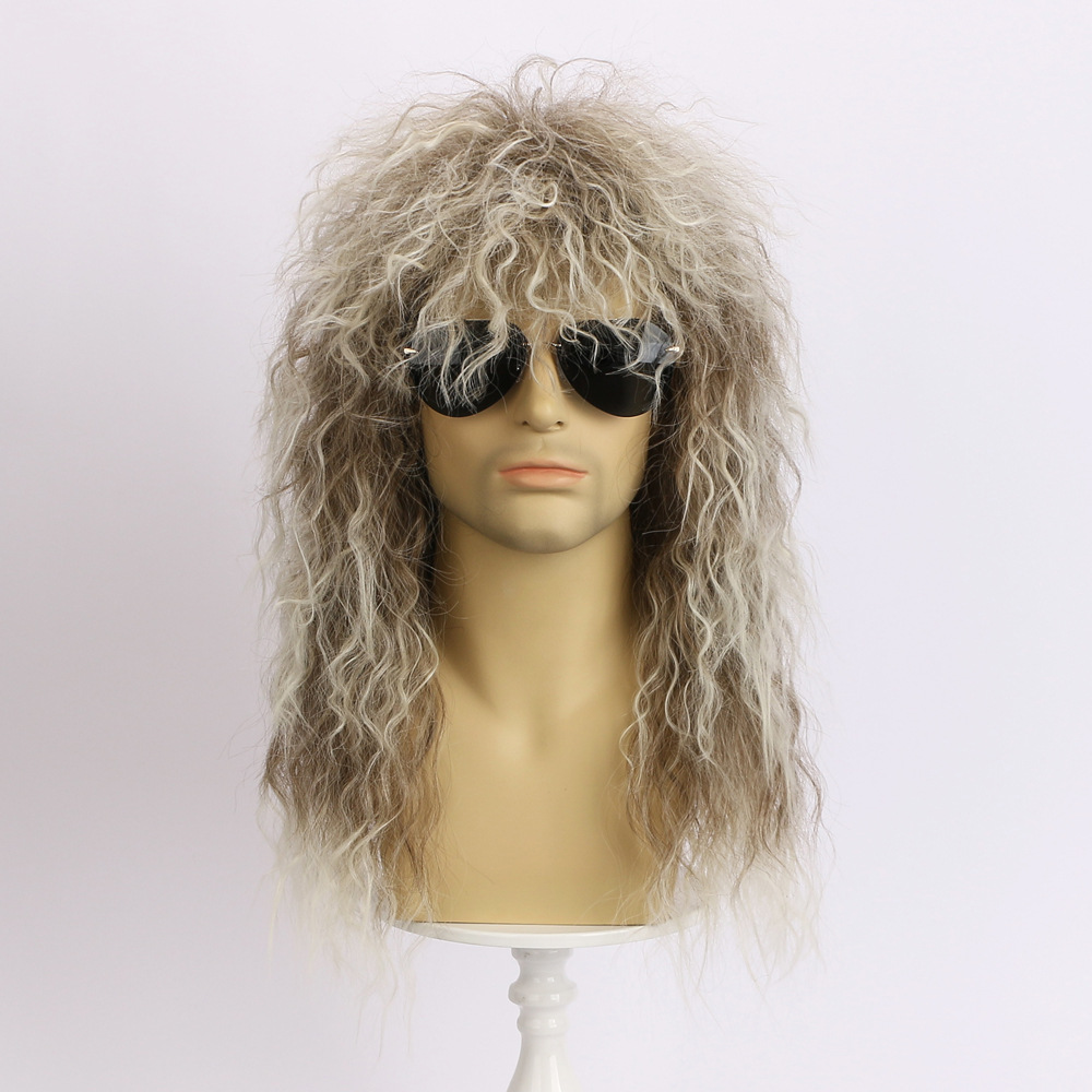Cross-border European and American wig rock heavy metal party Halloween wig long curly hair chemical fiber prosthetic cover men's spot